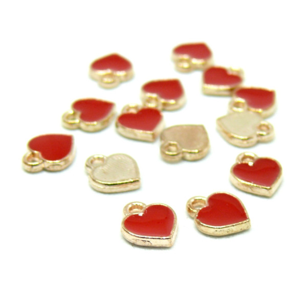 PS110096485 PAX 20 Pendentifs émaillés Rouge Coeur 8mm sur métal Doré