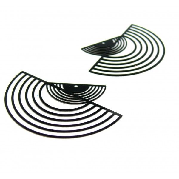 AE116412 Lot de 2 Estampes pendentif filigrane Demi cercle double 45mm coloris Noir