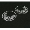 AE114993 Lot de 2 Estampes pendentif filigrane Fleurs dans Cercle 32mm coloris Blanc
