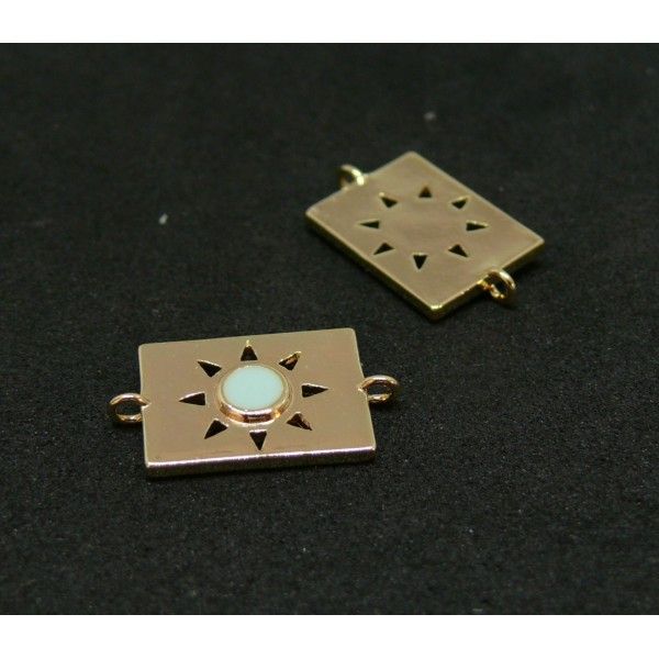 AE009 PAX 1 connecteur émaillé medaillon Rectangle 10 par 17mm cuivre doré emaillé Bleu Ciel