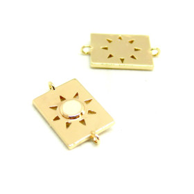 Connecteur émaillé médaillon Rectangle 10 par 17mm cuivre doré émaillé Rose Pale
