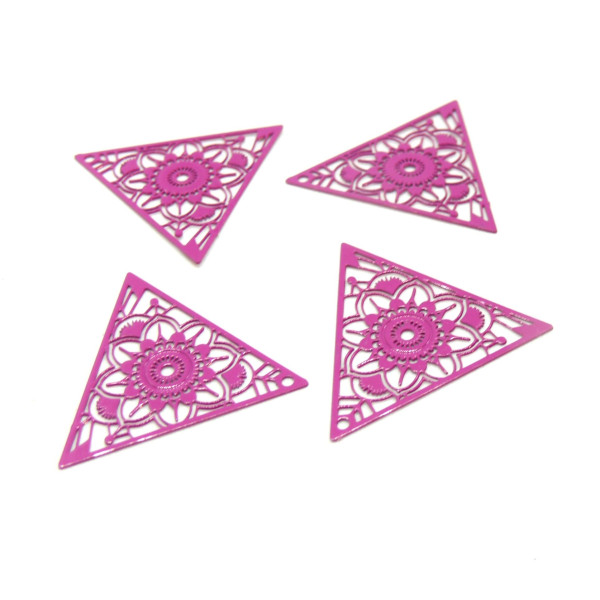 Estampes pendentif connecteur filigrane Triangle 28mm colorisViolet Orchidée