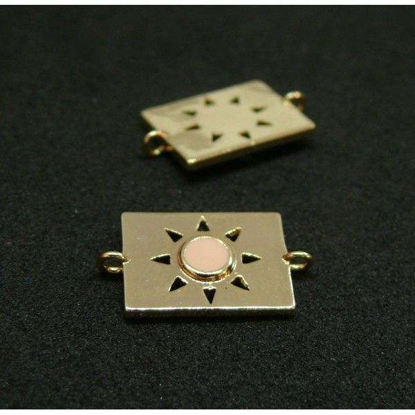 Connecteur émaillé médaillon Rectangle 10 par 17mm cuivre doré émaillé Rose Pale