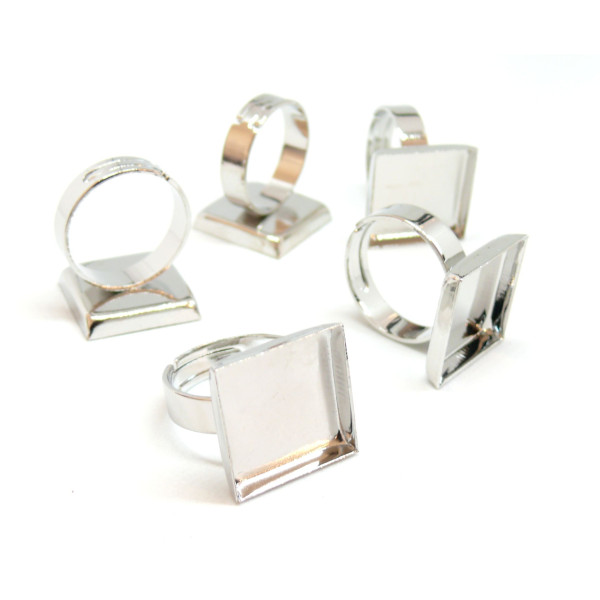 Supports de bague CARRE 18mm qualité Laiton couleur Argent Platine
