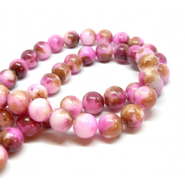 10 Perles Jade teintée 8mm Marron, Rose et Fushia R730901