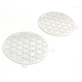 KJ113140  Lot de 2 Estampes pendentif filigrane Cercle 31mm coloris Argent Vif