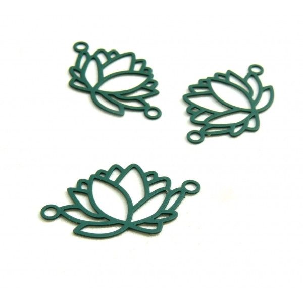 HT4219B PAX de 10 Estampes pendentif connecteur filigrane Fleur de lotus 23mm métal couleur Vert Foncé