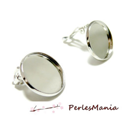 Supports de Boucles d’Oreille Clips 14mm – Couleur Argent Platine