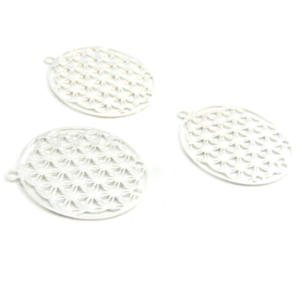 KJ118004  Lot de 4 Estampes pendentif filigrane Cercle 20mm coloris Argent Vif