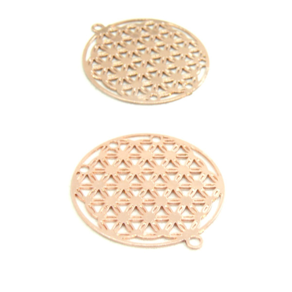 KJ118004  Lot de 4 Estampes pendentif filigrane Cercle 20mm coloris Or Rose