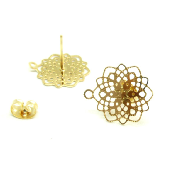 PS110154280 PAX 1 Paire de Boucles d'oreille Puce Fleur Rosace Acier Inoxydable 304 couleur Doré