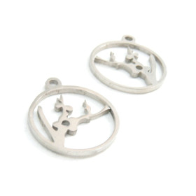 BU11210205095004 PAX 2 Pendentifs Poétique Oiseau sur branche 15mm en Acier Inoxydable 304 Coloris Argent