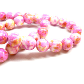 5 Perles Jade teintée 12mm Jaune et Fushia R730901BIS