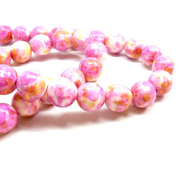5 Perles Jade teintée 12mm Jaune et Fushia R730901BIS
