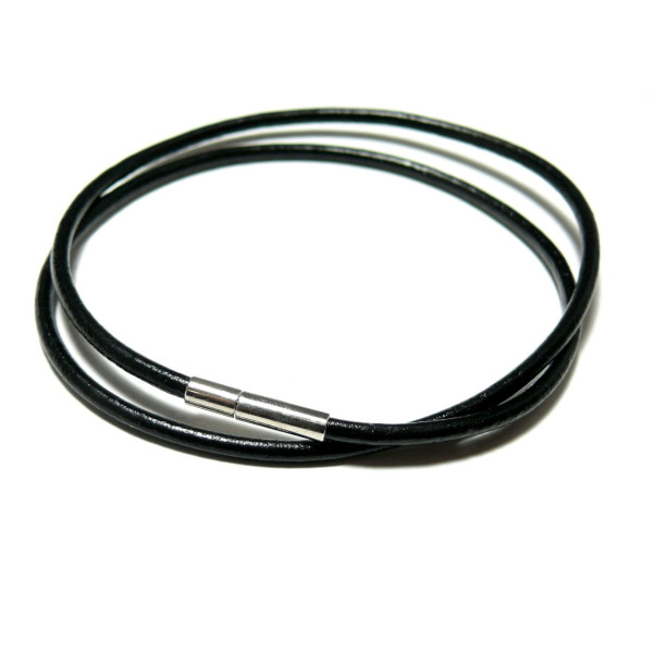 Colliers cuir veritable Noir 2mm avec fermoir tube