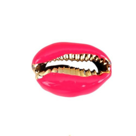 PS110215199 PAX 4 slides médaillons émaillés Coquillage Cauri Rose Fuschia sur une base en métal Doré