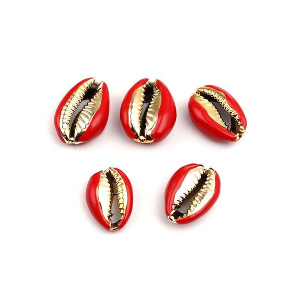 Slides médaillons émaillés Coquillage Cauri Rouge sur métal doré