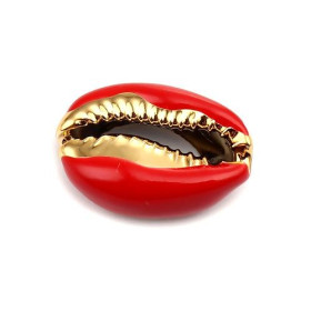 PS110215205 PAX 4 slides médaillons émaillés Coquillage Cauri Rouge sur une base en métal Doré