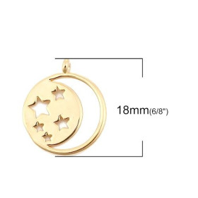 PS110119964 PAX 2 pendentifs  Galaxie, Etoile et Lune 15mm cuivre plaqué OR Gold Filled 18KT