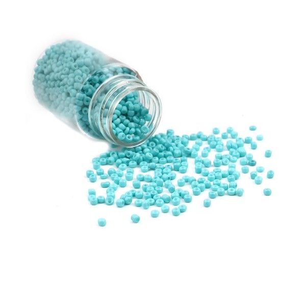 Flacon d'environ 2000 Perles de rocaille en verre Bleu Ciel 2mm 30gr.