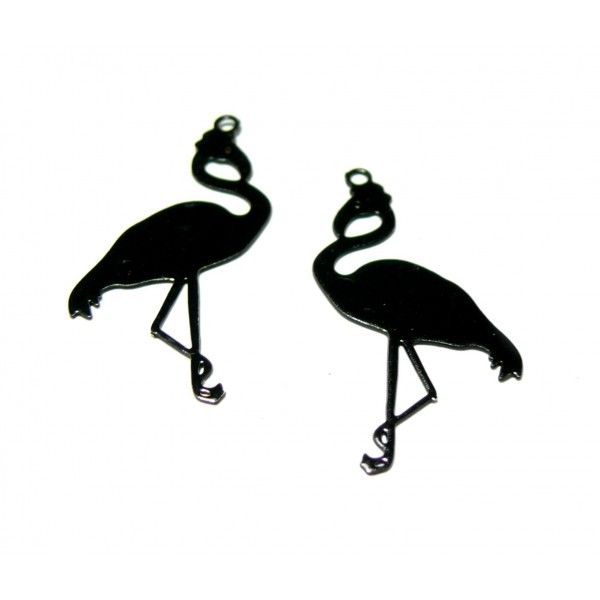 AE117657 Lot de 4 Estampes pendentif  filigrane Flamingo Flamant Rose Gris 28mm