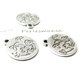 10 pieces pendentif champs de fleur vieil argent biface ref 2B5245