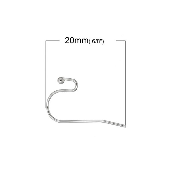 PS1168154 PAX 50 Boucles d'oreille crochet avec Bille 20 par 15mm Cuivre coloris Argent Platine
