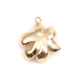PS110252922 PAX 2 pendentifs  Fleurs 3D avec Perles 14mm cuivre plaqué OR Gold Filled 18KT