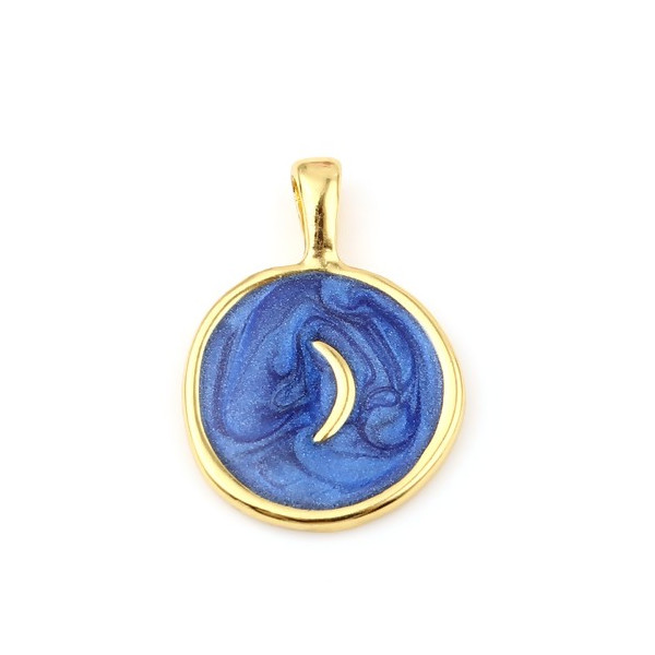 Pendentifs Émaillés Bleu Nacré 18mm sur Métal Doré