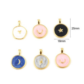 PS11716855 PAX 2Pendentifs émaillés Bleu Nacré 18mm sur métal Doré 