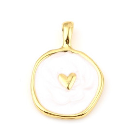 PS11716856 PAX 2 Pendentifs émaillés Blanc Nacré 18mm sur métal Doré