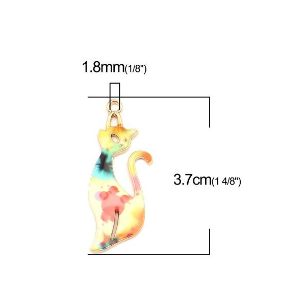 Pendentifs Chat 37mm métal doré Résine emaillé