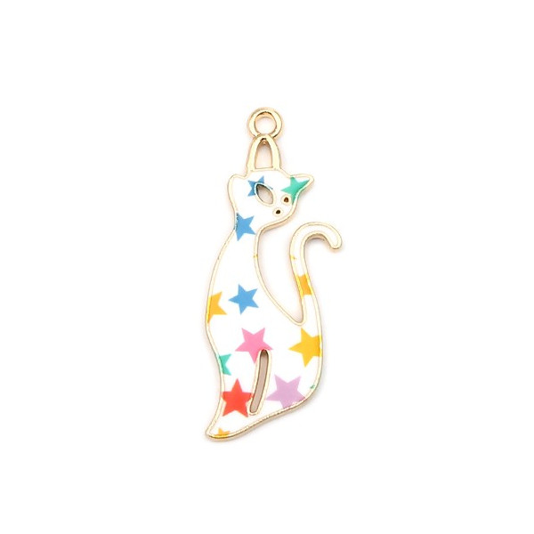Pendentifs Chat 37mm métal doré Résine emaillé