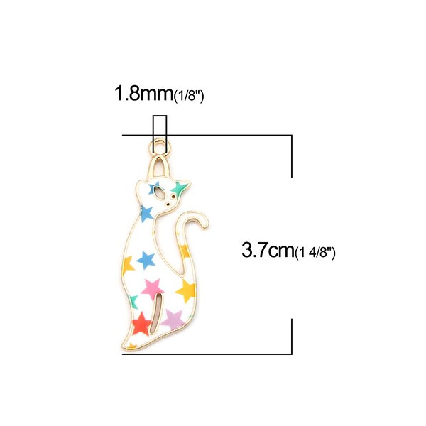 PS110258105 PAX 4 Pendentifs Chat 37mm métal doré Résine emaillé