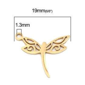 Pendentifs Libellule 19mm en Acier Inoxydable 304 Coloris Doré