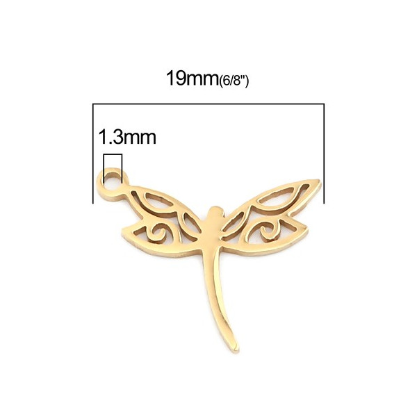 Pendentifs Libellule 19mm en Acier Inoxydable 304 Coloris Doré