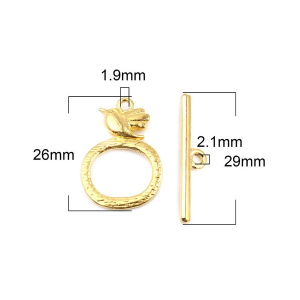 Sets fermoirs T toggle Oiseau métal couleur Doré