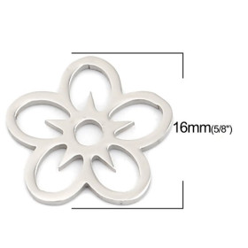 PS110257574 PAX 4 Pendentifs Fleur 16mm en Acier Inoxydable 304 Coloris Argent pour bijoux raffinés