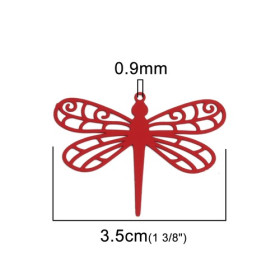 PS110216730 PAX de 5 Estampes pendentifs filigrane Libellule 35mm Rouge