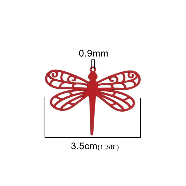 PS110216730 PAX de 5 Estampes pendentifs filigrane Libellule 35mm Rouge