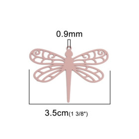 PS110216731 PAX de 5 Estampes pendentifs filigrane Libellule 35mm Vieux Rose