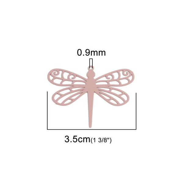 PS110216731 PAX de 5 Estampes pendentifs filigrane Libellule 35mm Vieux Rose