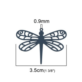 PS110216729 PAX de 5 Estampes pendentifs filigrane Libellule 35mm Bleu gris