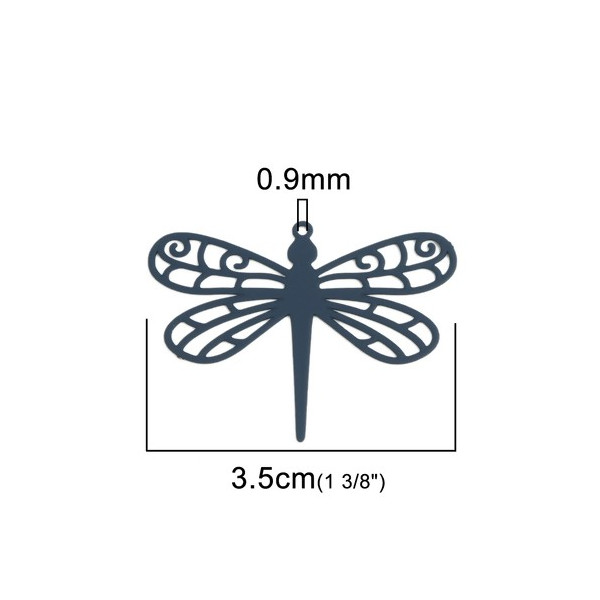 PS110216729 PAX de 5 Estampes pendentifs filigrane Libellule 35mm Bleu gris