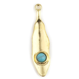 PS11711866 – Lot de 2 ou 4 Pendentifs Plume ou Feuille Bohème 39mm – Métal Doré & Perle Turquoise