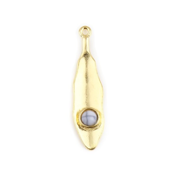 S11711864 PAX 4 pendentifs style Plume, Feuille stylisée bohème 39mm métal couleur Doré perle Grise