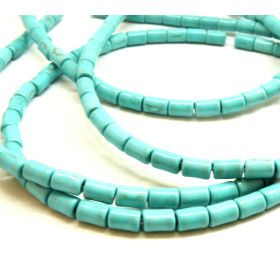 HG12046 Lot 1 fil d'environ 64  tubes turquoise reconstituées 4 par 6mm Turquoise Coloris 13