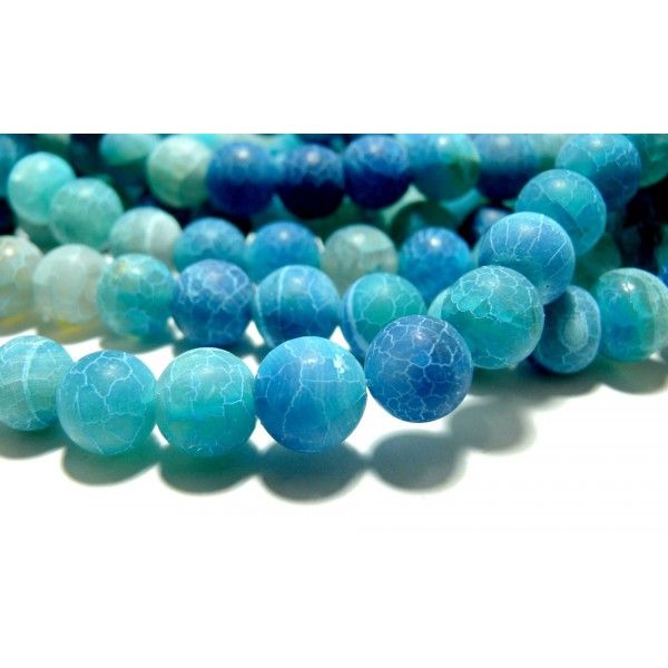 Apprêt bijoux 10 perles 6mm Agate craquelé effet givre bleu intense