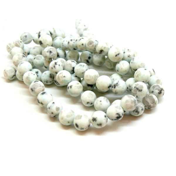 H11Q462 1 fil d'environ 47 perles 8mm Jaspe Kiwi effet GIVRE coloris 17