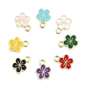 PS11712558 PAX de 10 pendentifs Fleur de Sakura 9mm style emaillé  Vert sur metal Doré 